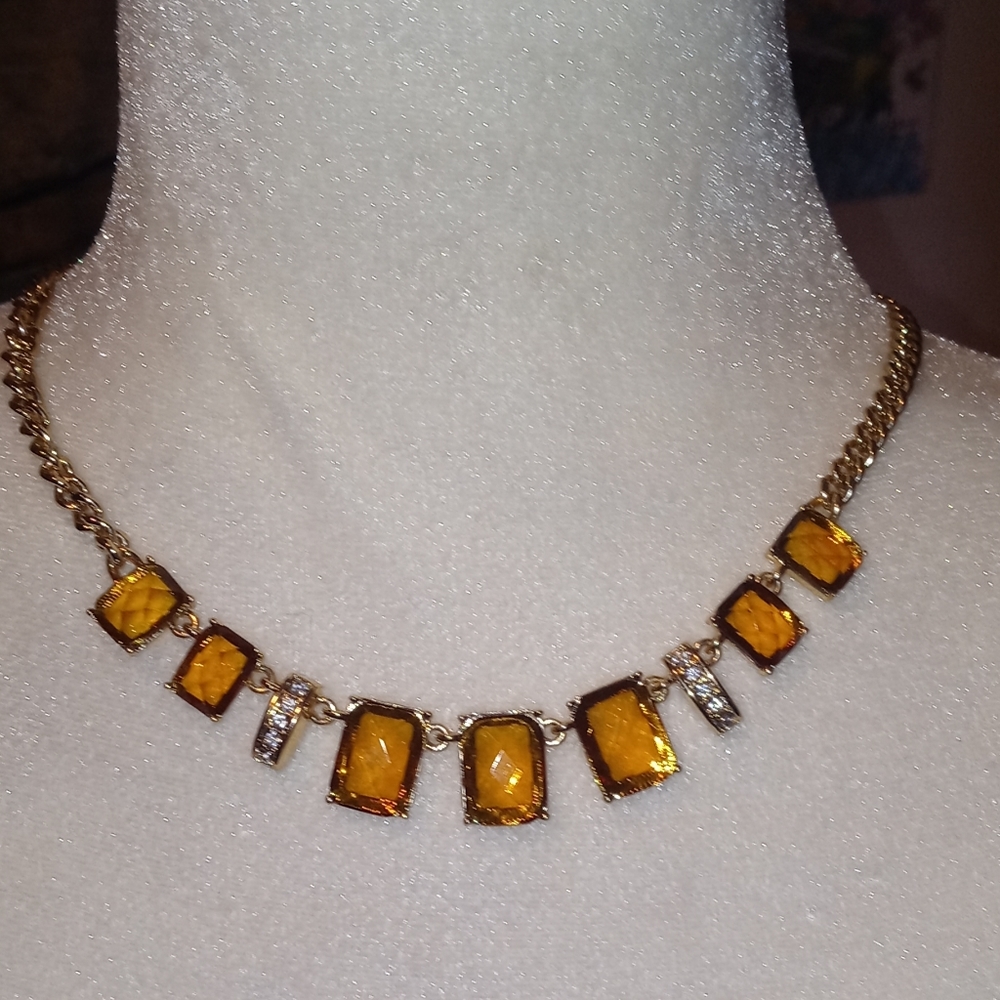 AVAILABLE -Anne Klien gold tone necklace with Brown crystal stones.